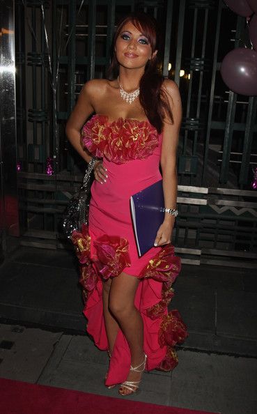 Amy Childs arrives at the Legally Blonde Gala performance at the Savoy