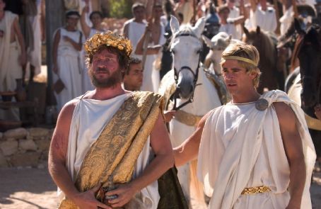 VAL KILMER as King Philip and COLIN FARREL as Alexander the Great in the action adventure drama Alexander, distributed by Warner Bros. Pictures.