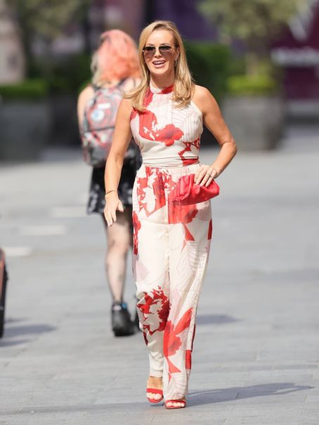 Amanda Holden – In a red and white jumpsuit at Heart radio in London ...