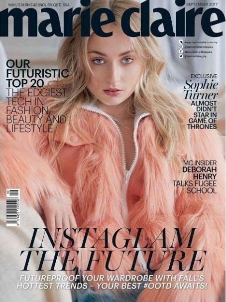 Sophie Turner, Marie Claire Magazine September 2017 Cover Photo - Malaysia