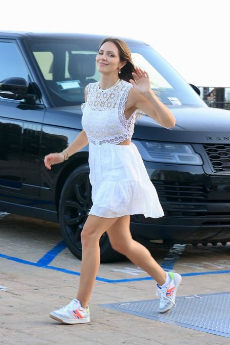 Katharine McPhee – In an white summer dress out for lunch in Malibu