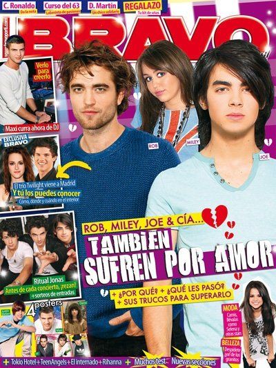 Kristen Stewart Joe Jonas Robert Pattinson Miley Cyrus Robert Pattinson And Kristen Stewart Bravo Magazine 01 November 2009 Cover Photo Spain