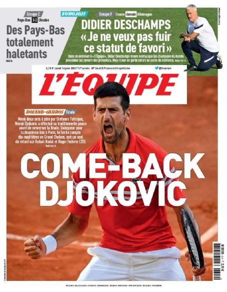 Novak Djokovic, L'equipe Magazine 14 June 2021 Cover Photo - France