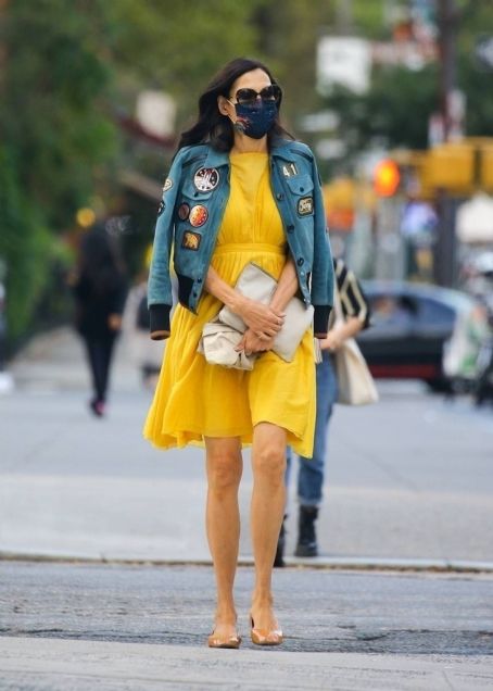 Yellow dress hot sale denim jacket