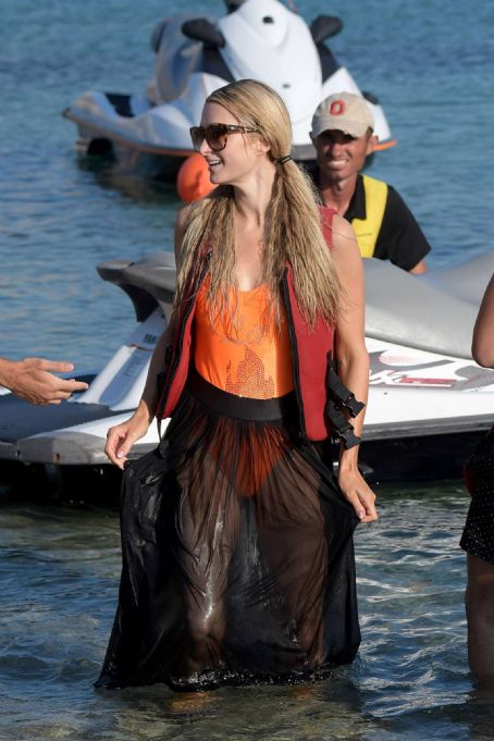 Paris Hilton on the beach in Mykonos
