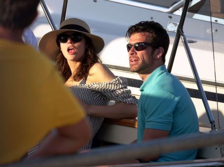 Alexandra Daddario and Brendan Wallace on a yacht in Capri
