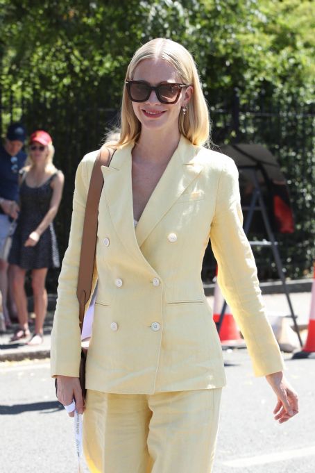 Poppy Delevingne – Out in a yellow pantsuit set at Wimbledon in London