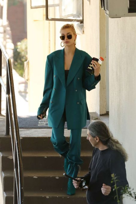 Hailey Baldwin in Blue Suit – Out in Los Angeles