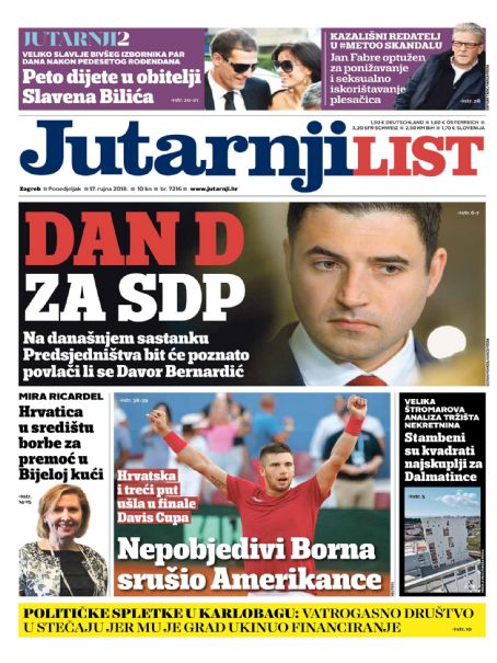 Borna Ćorić, Jutarnji List Magazine 17 September 2018 Cover Photo - Croatia