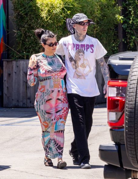 Kourtney Kardashian – With Travis Barker in their new Barbie-inspired SUV in Calabasas