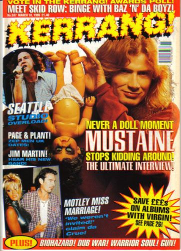 Dave Mustaine, Kerrang Magazine 18 March 1995 Cover Photo - United Kingdom