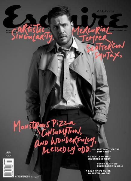Tom Hardy Esquire Magazine January 2017 Cover Photo Malaysia 