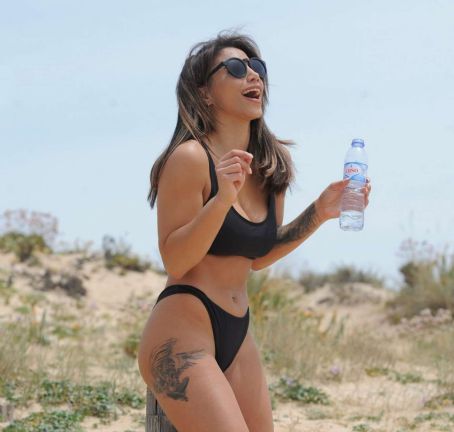Kayleigh Morris in Black Bikini on the beach in Tenerife
