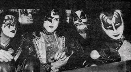 03/24/75 - KISS poses at Samuel Paley Plaza on 45th Street in NYC for a photoshoot with Stephen Morley