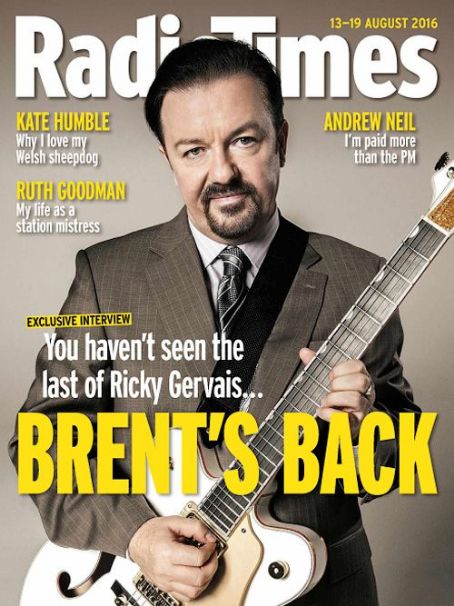 Ricky Gervais Radio Times Magazine 13 August 2016 Cover Photo United Kingdom