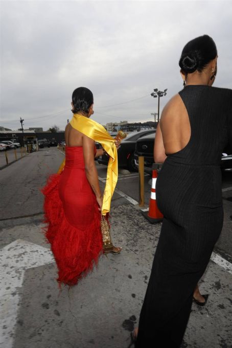 Karrueche Tran – In red dress outside the Huading Awards at Avalon in