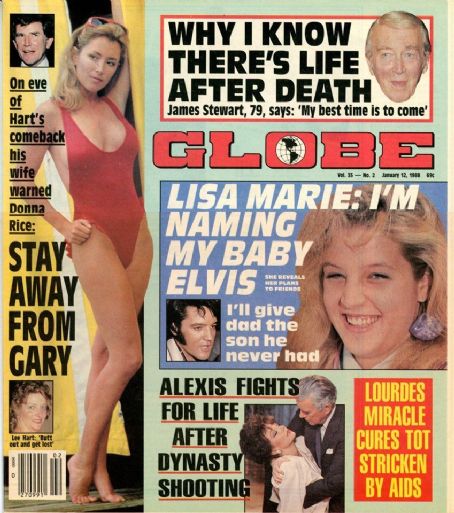 Lisa Marie Presley, Donna Rice - Globe Magazine Cover [United Kingdom] (12 January 1988)
