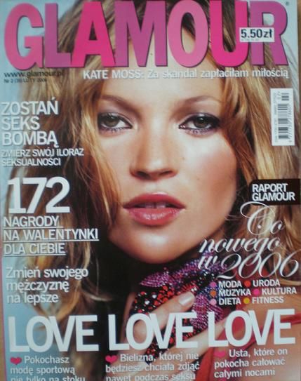 Kate Moss, Glamour Magazine February 2006 Cover Photo - Poland