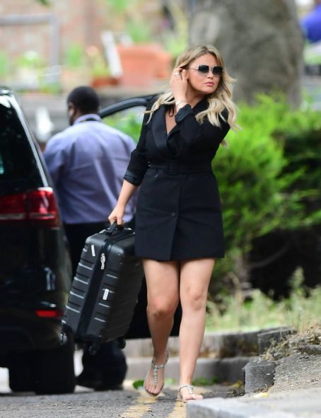 Emily Atack in Mini Shirt Dress – Out in London