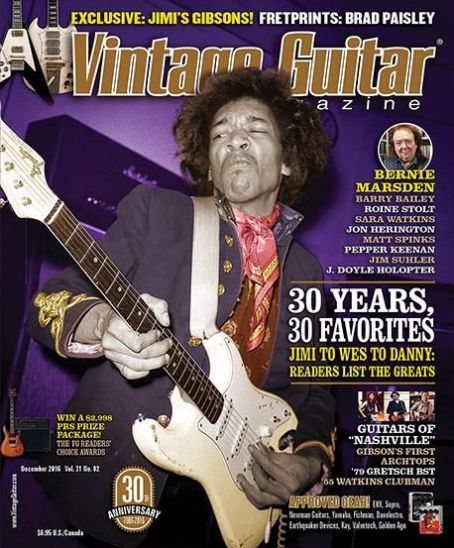 Jimi Hendrix, Vintage Guitar Magazine December 2016 Cover Photo ...