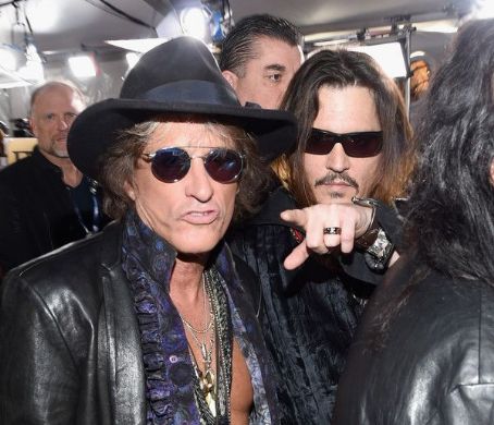 Musician Joe Perry and actor/musician Johnny Depp of Hollywood Vampires ...