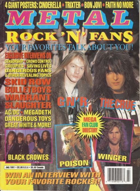 Axl Rose, Nikki Sixx, Metal Magazine July 1990 Cover Photo - United States