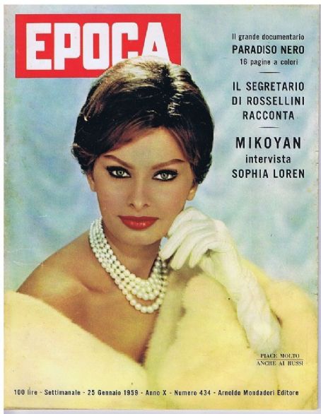 Sophia Loren, Epoca Magazine 25 January 1959 Cover Photo - Italy