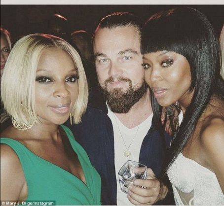 Naomi Campbell poses for a selfie with Leonardo DiCaprio and Mary J. Blige as she celebrates her 45th birthday with lavish castle bash