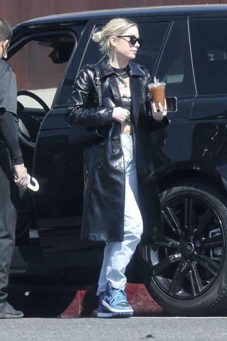 Ashley Benson – In black leather jacket and Air Jordans out in Los ...