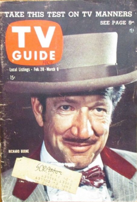 Richard Boone - TV Guide Magazine Cover [United States] (28 February 1959)