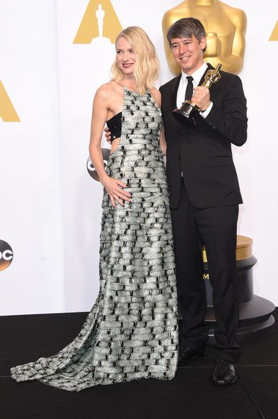 Naomi Watts and film editor Tom Cross during the 87th Annual Academy Awards - Press Room (2015)