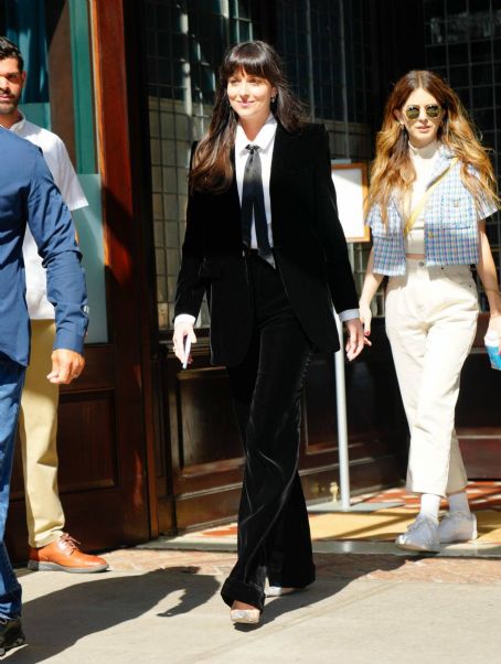 Dakota Johnson In A Black Velvet Suit Leaving The Greenwich Hotel In New York City Famousfix 