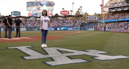 Becky G attends The Los Angeles Dodgers Game at Dodger Stadium on